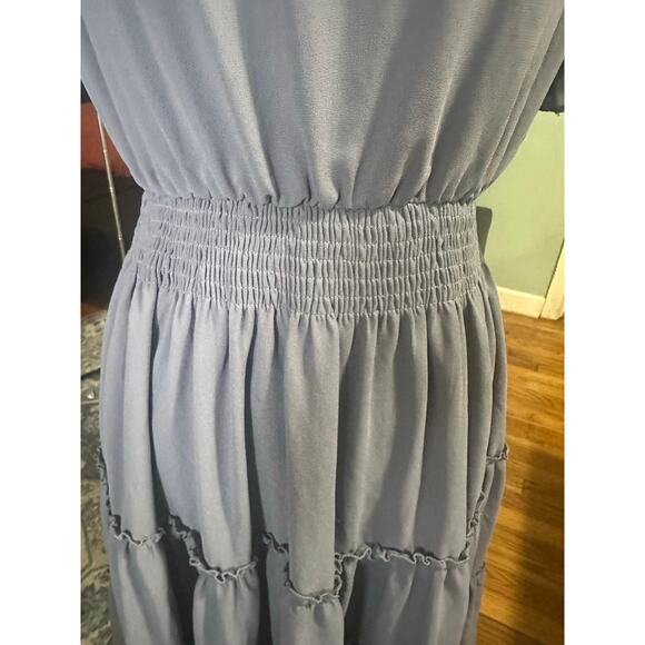 Mikarose Dusty Blue Tiered Ruffle Dress – Feminine & Flowy Perfection - Picture 3 of 12